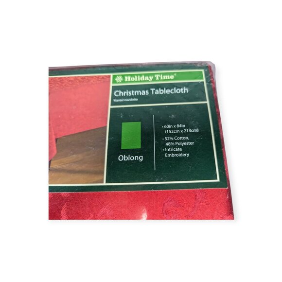 Holiday Time Matching Oblong Table Cloth & 5 Chair Covers- Red Embroidery NWT - Picture 3 of 11